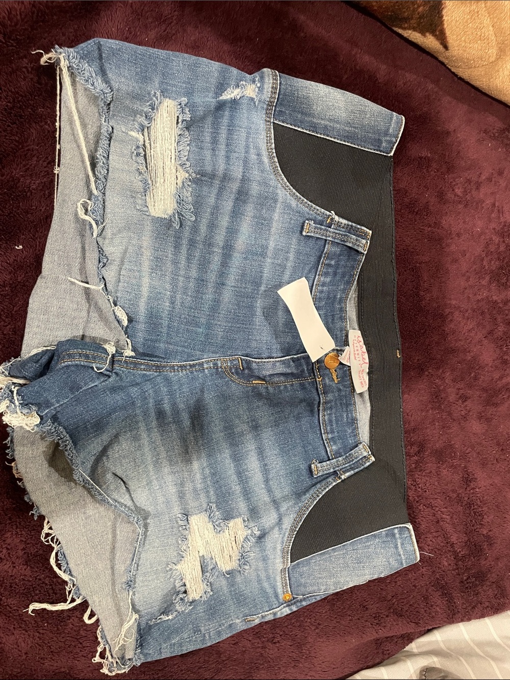 Isabel Maternity by Ingrid & Isabel Distressed Blue Denim Jean Shorts